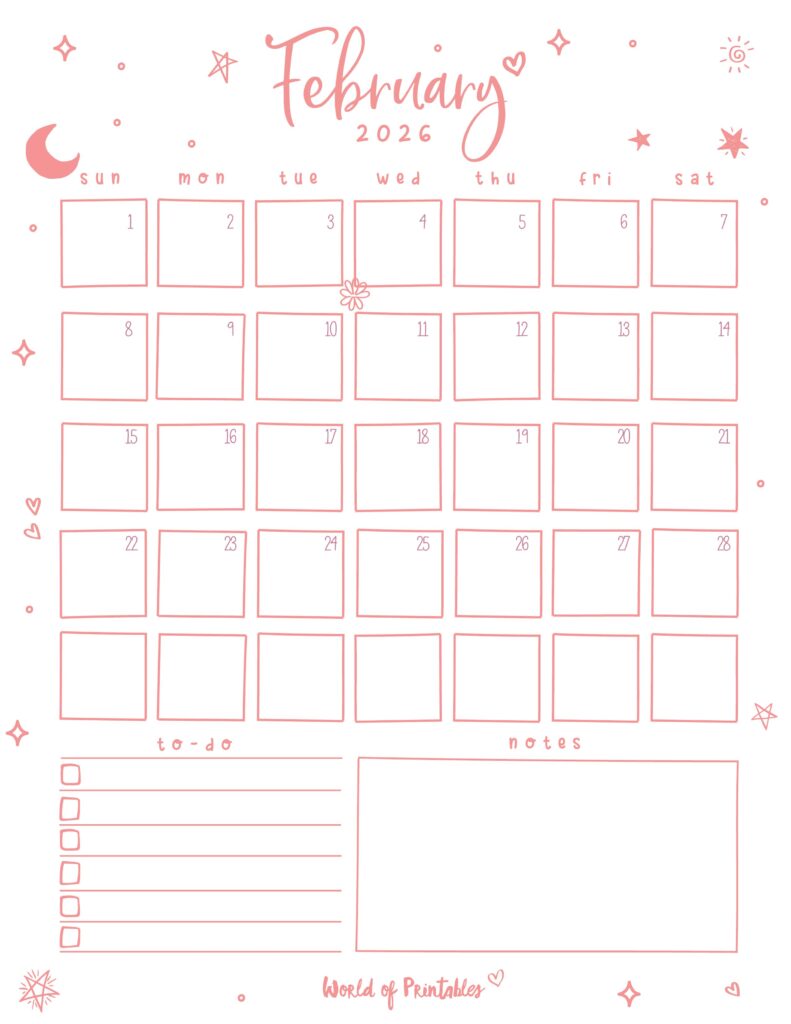 Printable February 2026 Calendar Design 97
