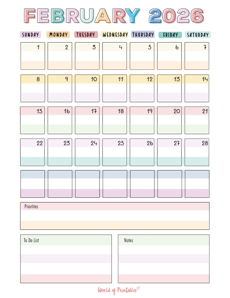 Printable February 2026 Calendar Design 98