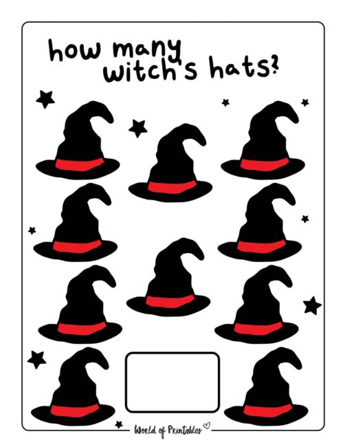 Printable Halloween Counting Worksheet - Witch's Hats 10