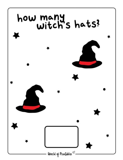 Printable Halloween Counting Worksheet - Witch's Hats 2