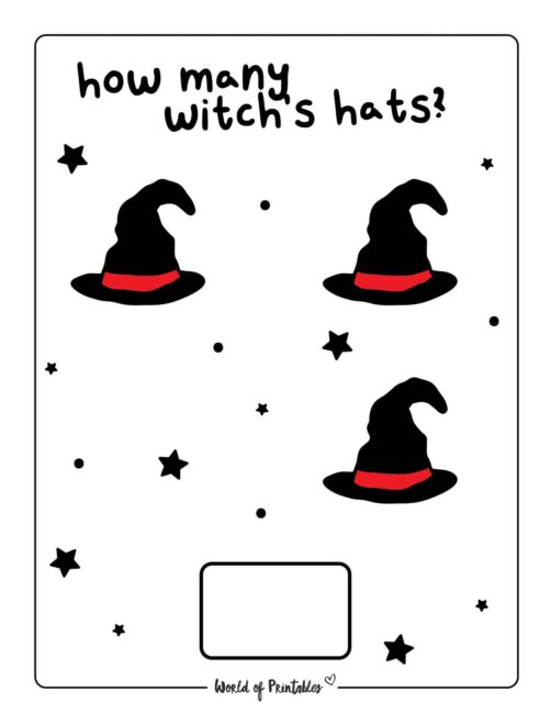 Printable Halloween Counting Worksheet - Witch's Hats 3