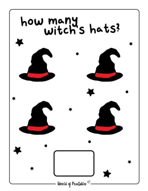 Printable Halloween Counting Worksheet - Witch's Hats 4