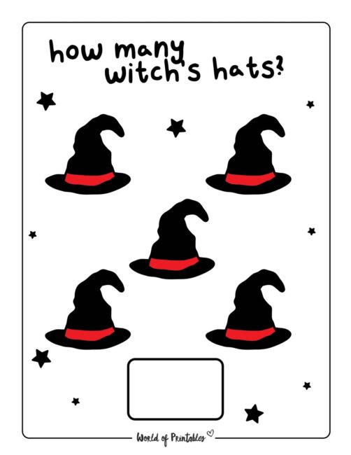 Printable Halloween Counting Worksheet - Witch's Hats 5