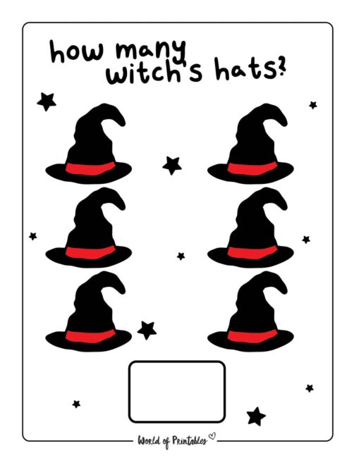 Printable Halloween Counting Worksheet - Witch's Hats 6