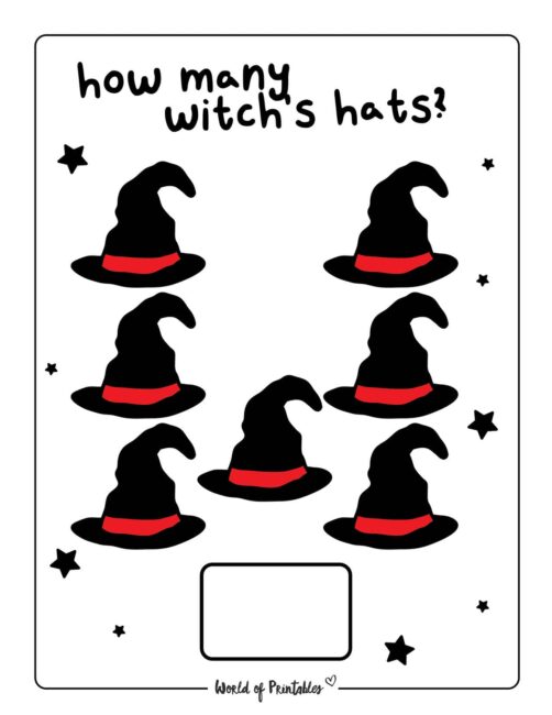 Printable Halloween Counting Worksheet - Witch's Hats 7