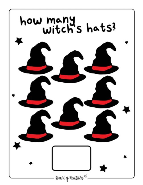 Printable Halloween Counting Worksheet - Witch's Hats 8