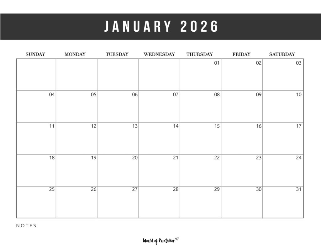 Printable January 2026 Calendar Design 10