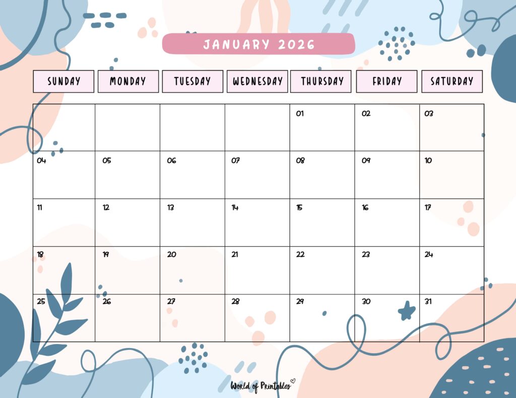 Printable January 2026 Calendar Design 104