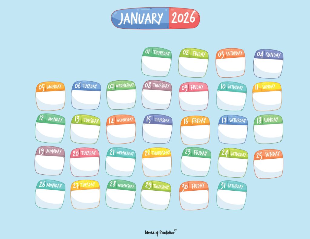 Printable January 2026 Calendar Design 109