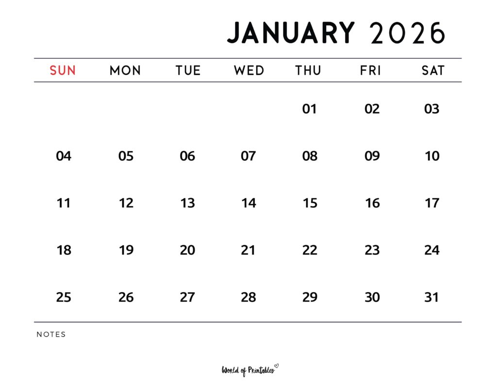 Printable January 2026 Calendar Design 112