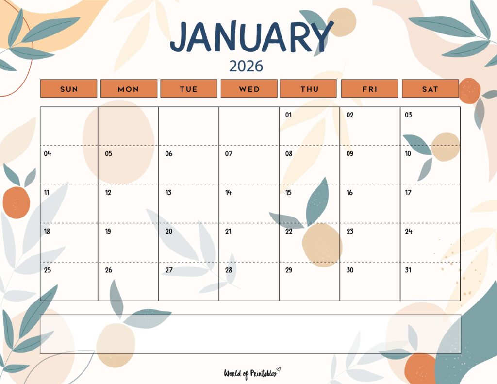 Printable January 2026 Calendar Design 114