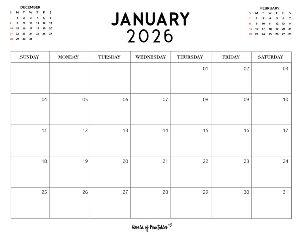 Printable January 2026 Calendar Design 117