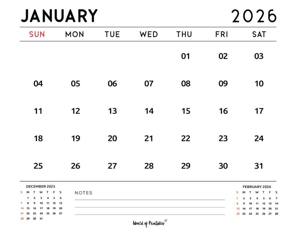 Printable January 2026 Calendar Design 119