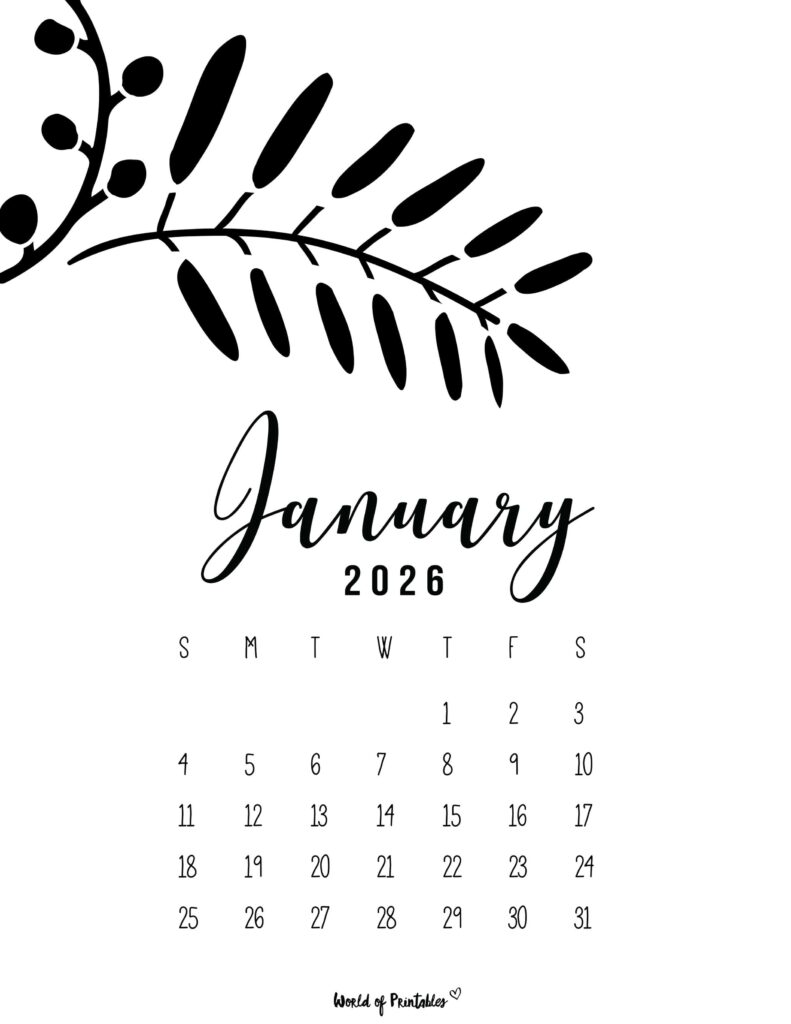 Printable January 2026 Calendar Design 12