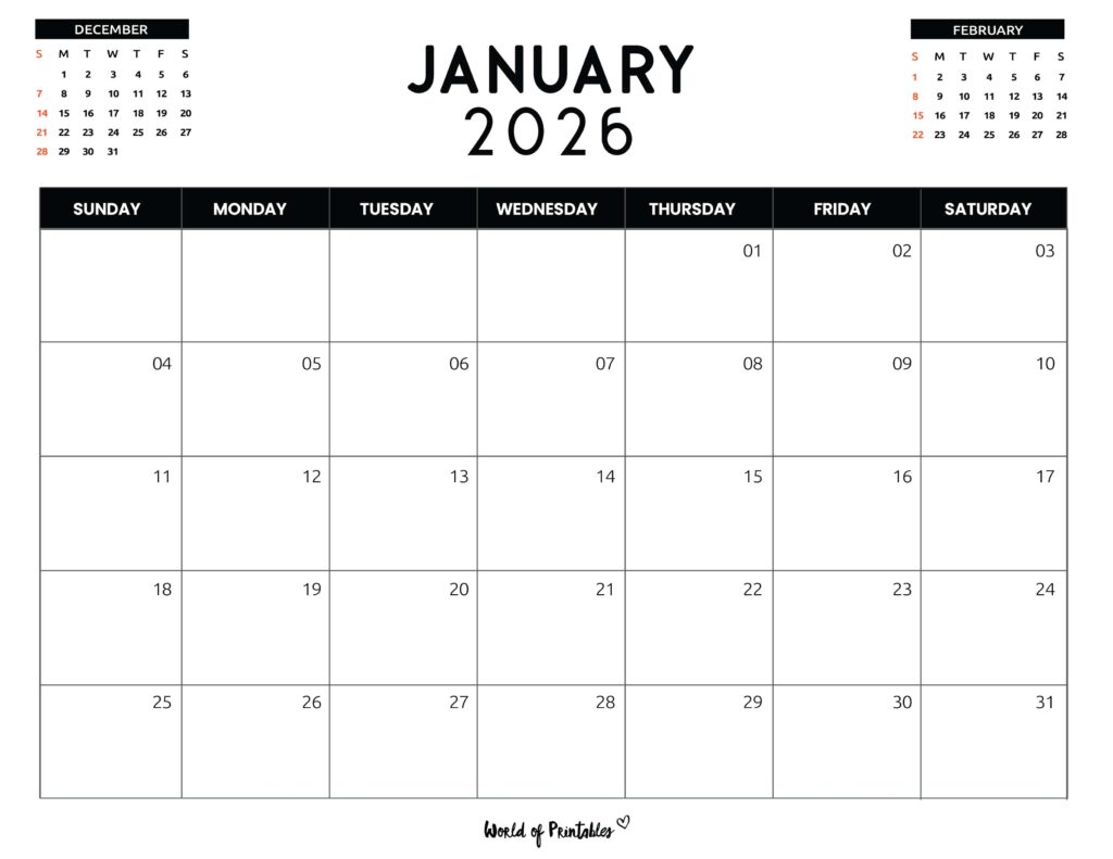 Printable January 2026 Calendar Design 120