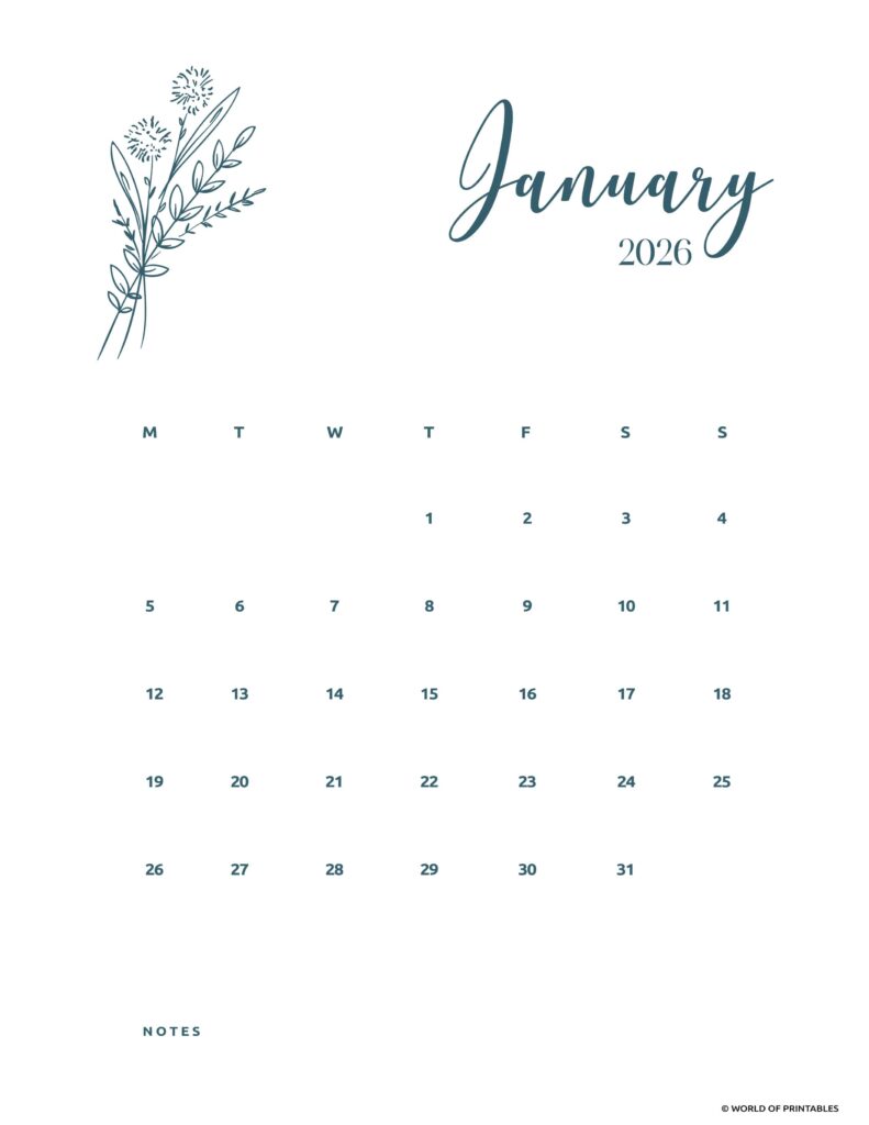 Printable January 2026 Calendar Design 15
