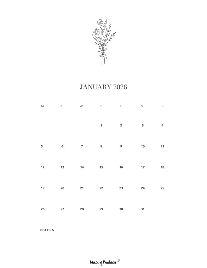 Printable January 2026 Calendar Design 16