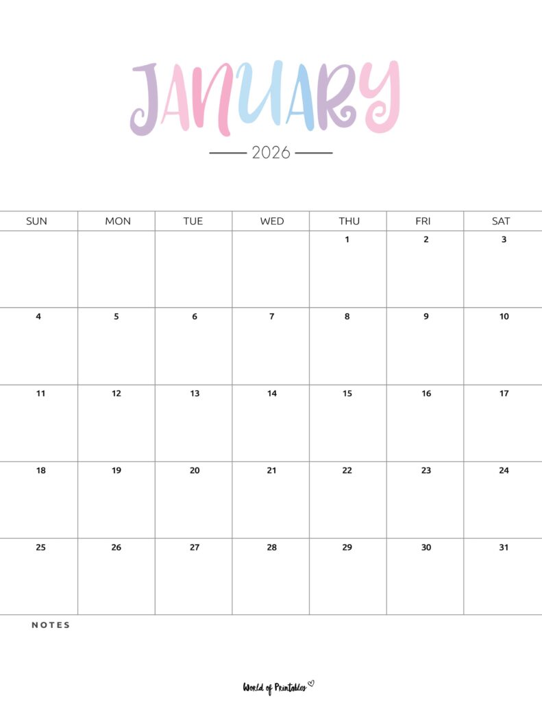 Printable January 2026 Calendar Design 205