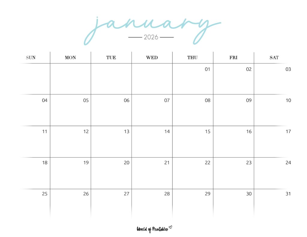Printable January 2026 Calendar Design 206