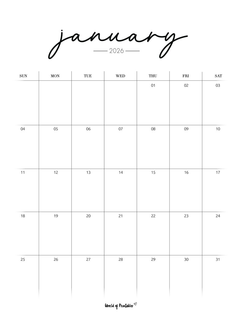 Printable January 2026 Calendar Design 208
