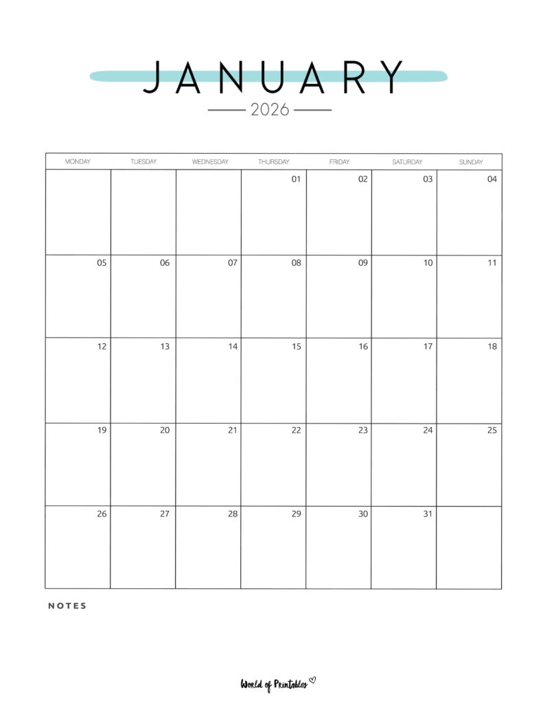 Printable January 2026 Calendar Design 209