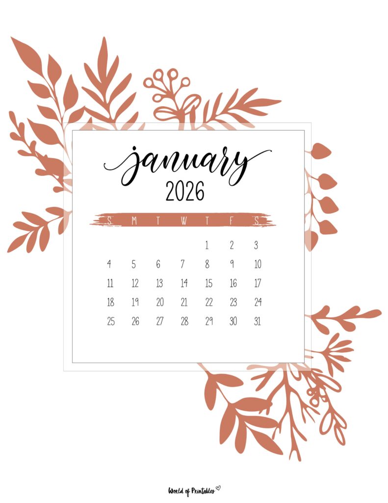 Printable January 2026 Calendar Design 21