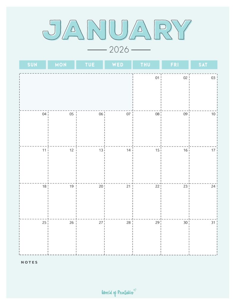 Printable January 2026 Calendar Design 213