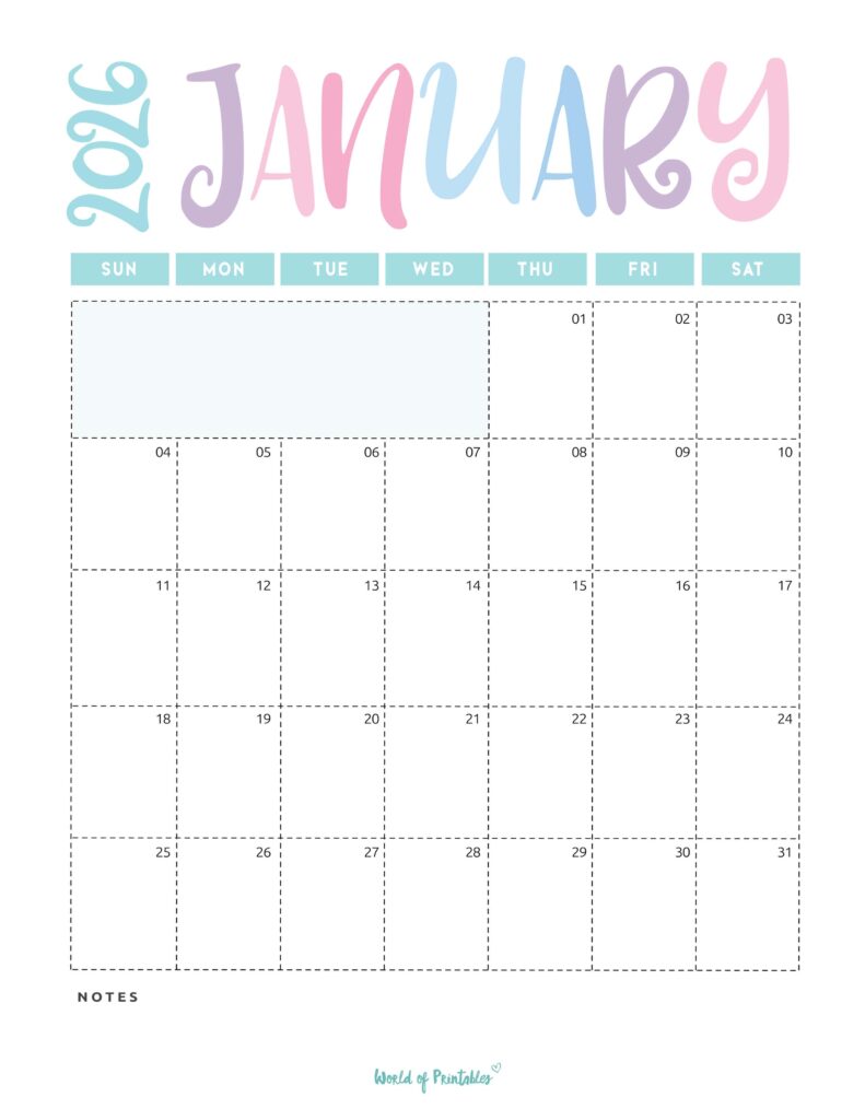 Printable January 2026 Calendar Design 218