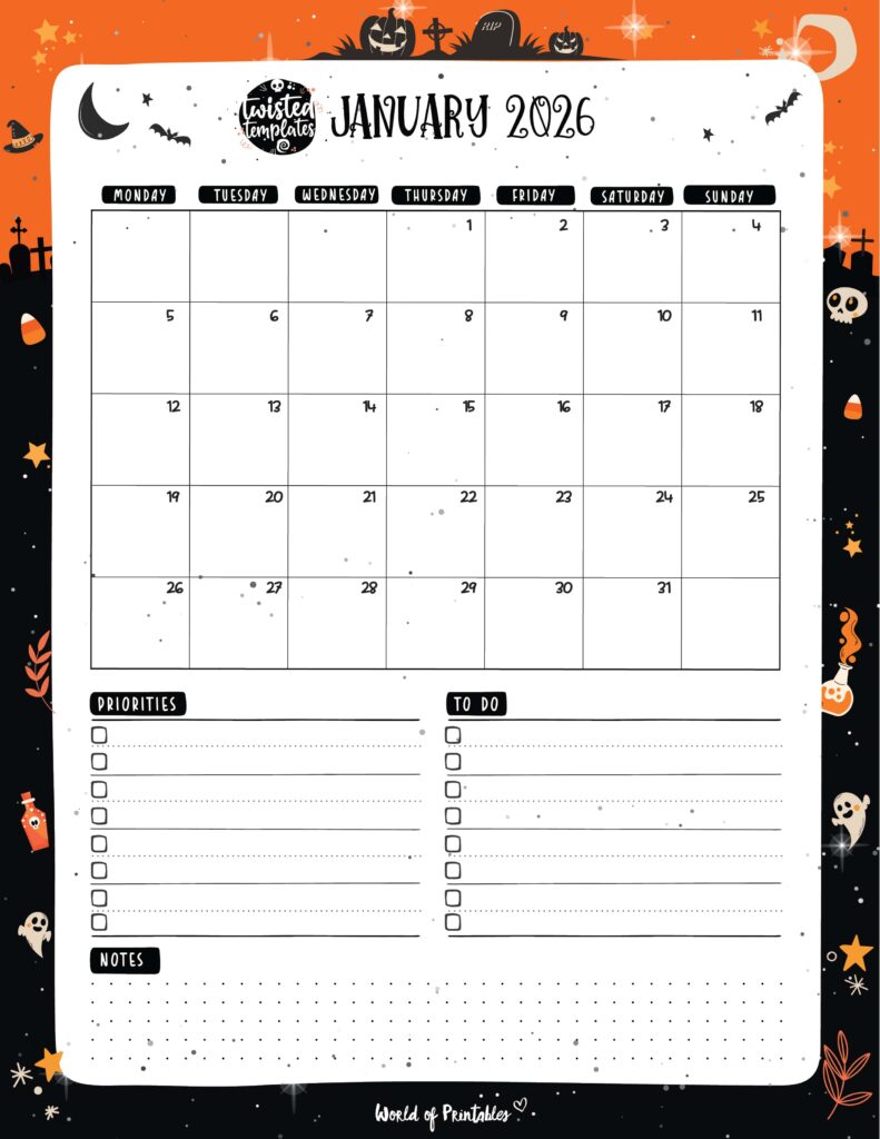 Printable January 2026 Calendar Design 220