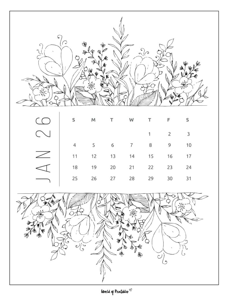 Printable January 2026 Calendar Design 23