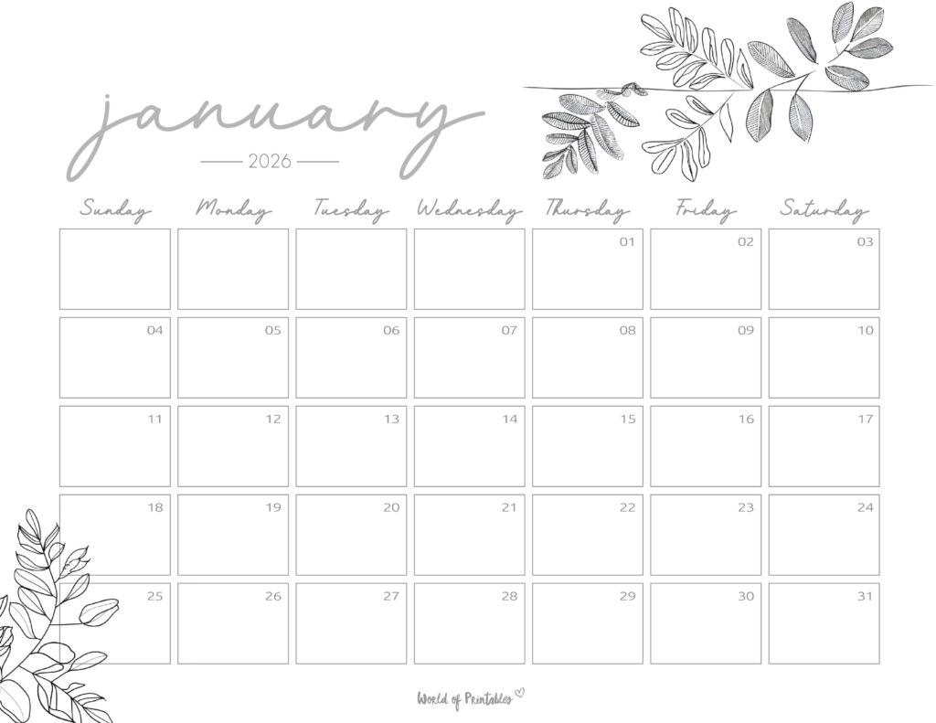 Printable January 2026 Calendar Design 249