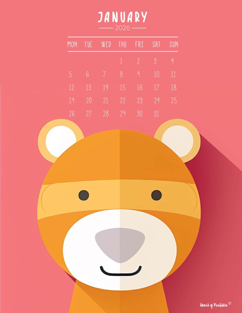 Printable January 2026 Calendar Design 251 - Monday
