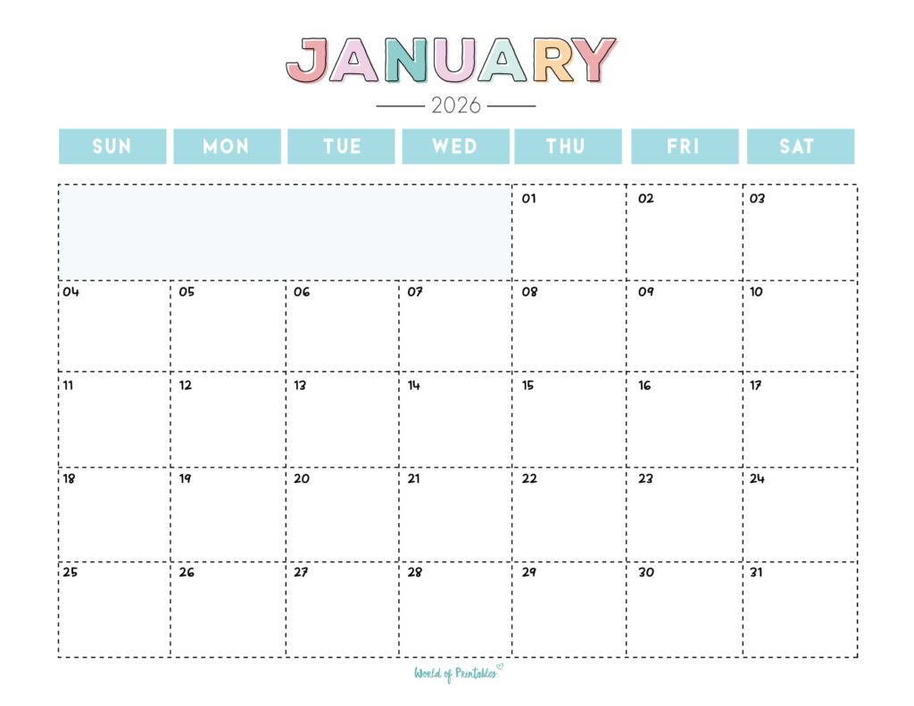 Printable January 2026 Calendar Design 252
