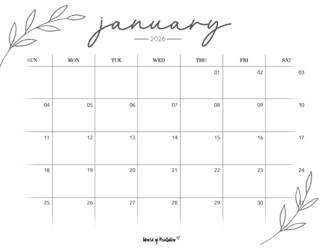 Printable January 2026 Calendar Design 255