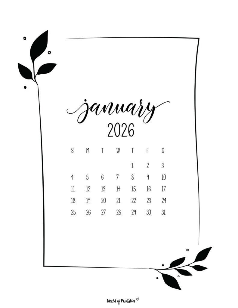 Printable January 2026 Calendar Design 26