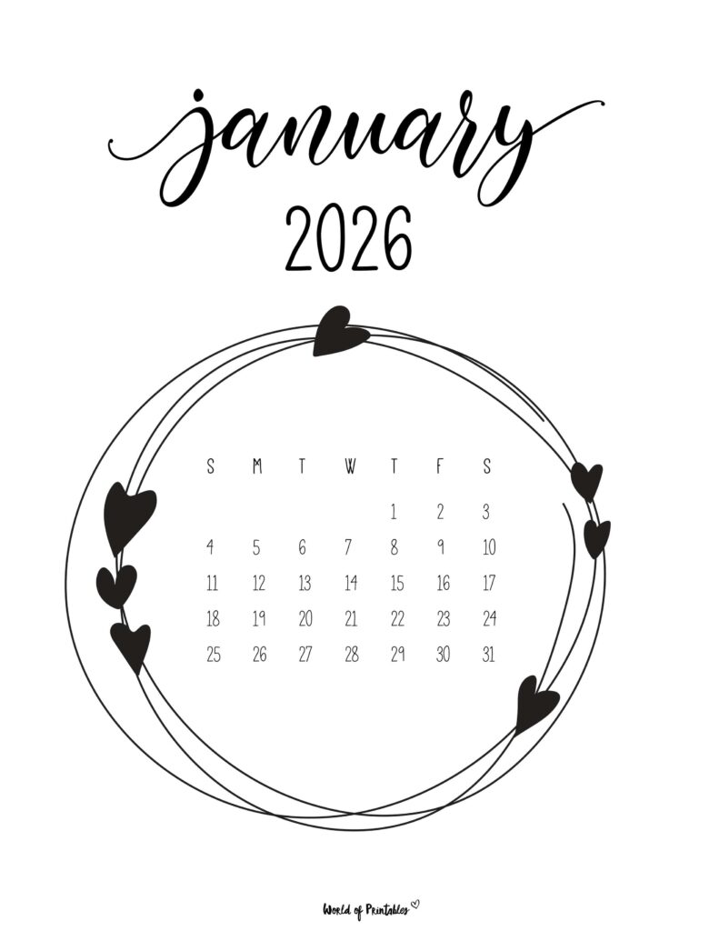 Printable January 2026 Calendar Design 27