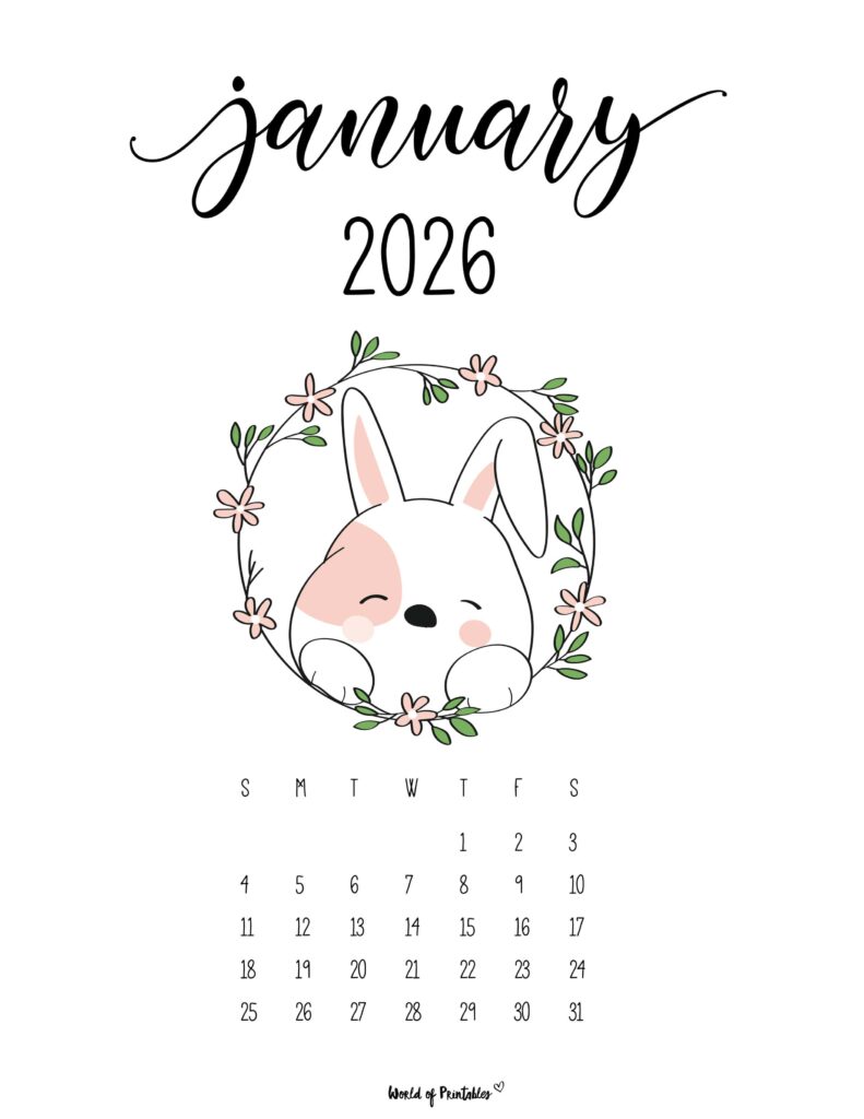 Printable January 2026 Calendar Design 28