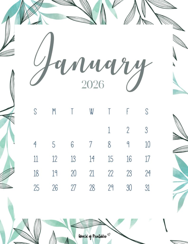 Printable January 2026 Calendar Design 3