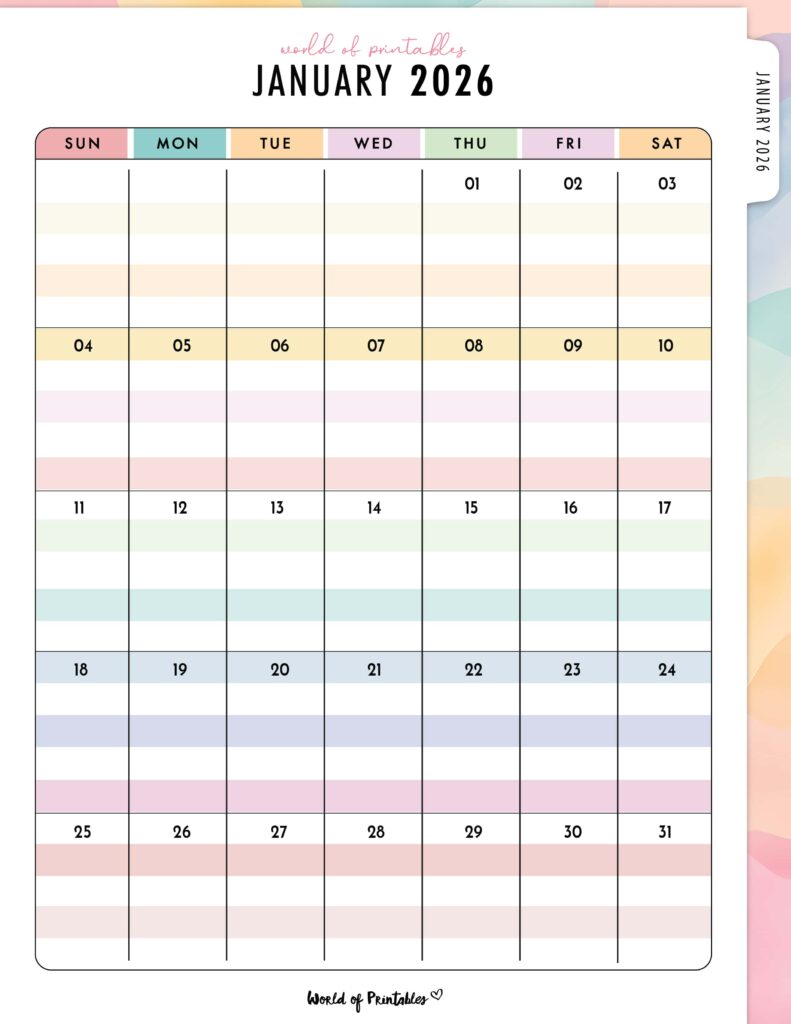 Printable January 2026 Calendar Design 314