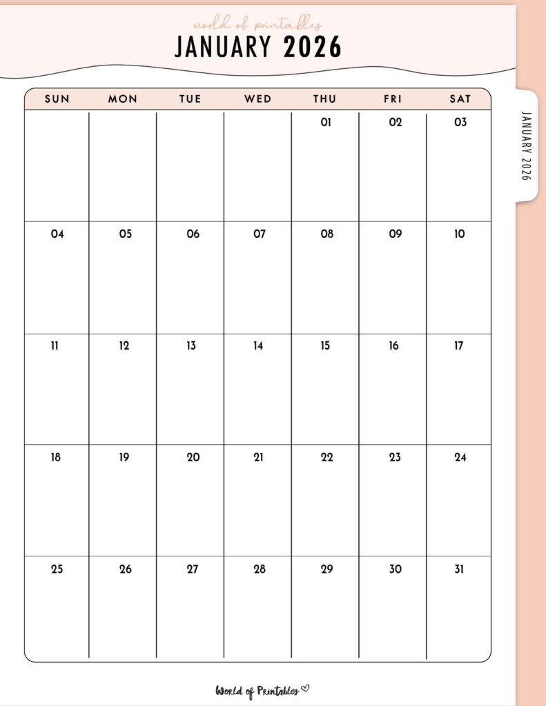 Printable January 2026 Calendar Design 318