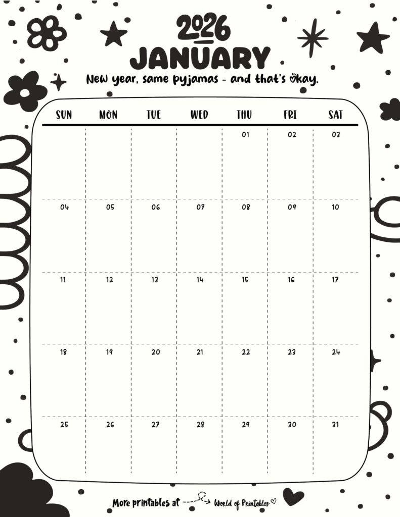 Printable January 2026 Calendar Design 329