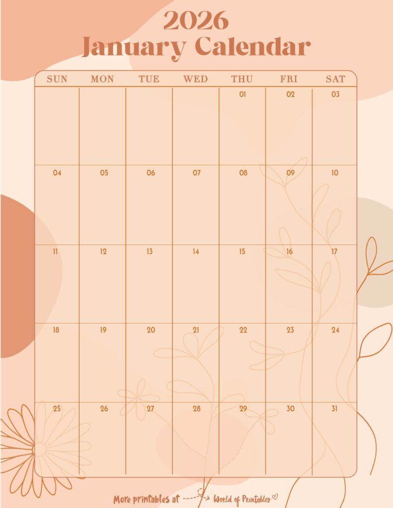 Printable January 2026 Calendar Design 333