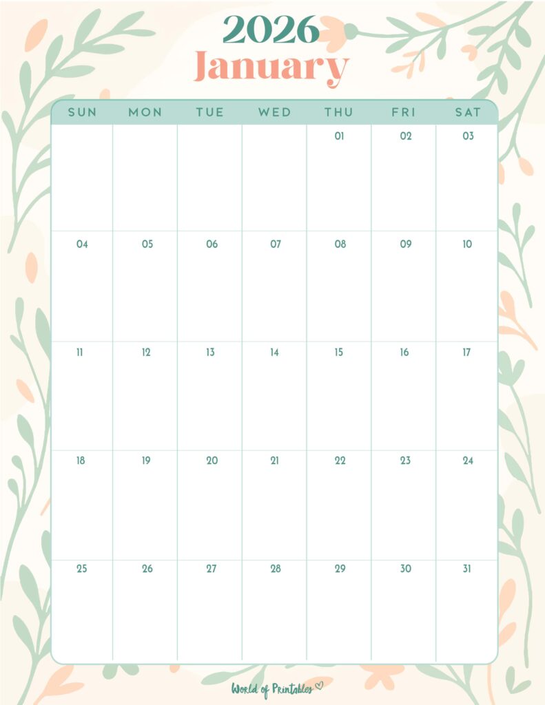 Printable January 2026 Calendar Design 334