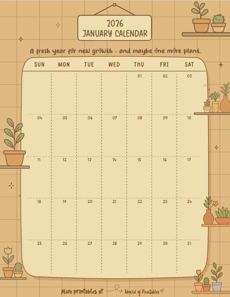 Printable January 2026 Calendar Design 336