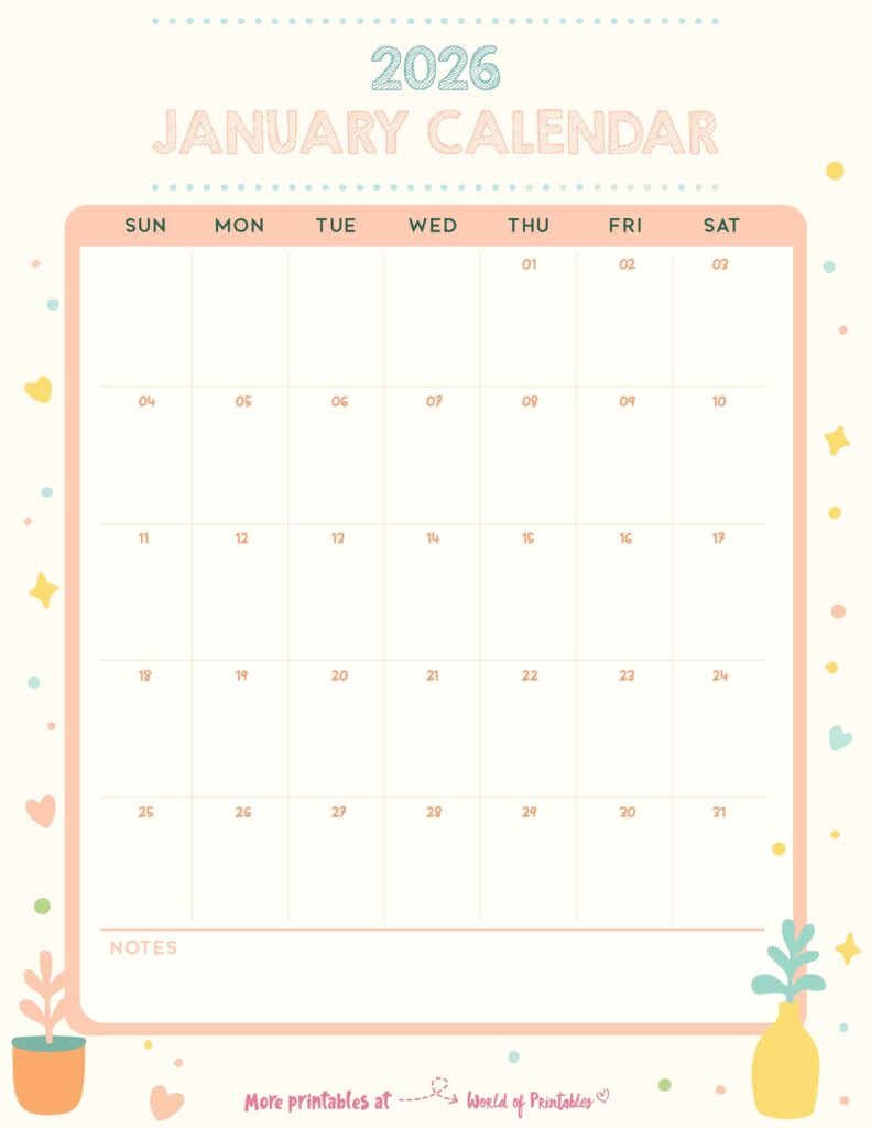 Printable January 2026 Calendar Design 338