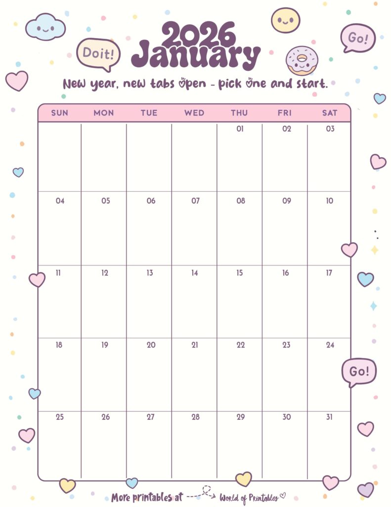 Printable January 2026 Calendar Design 339