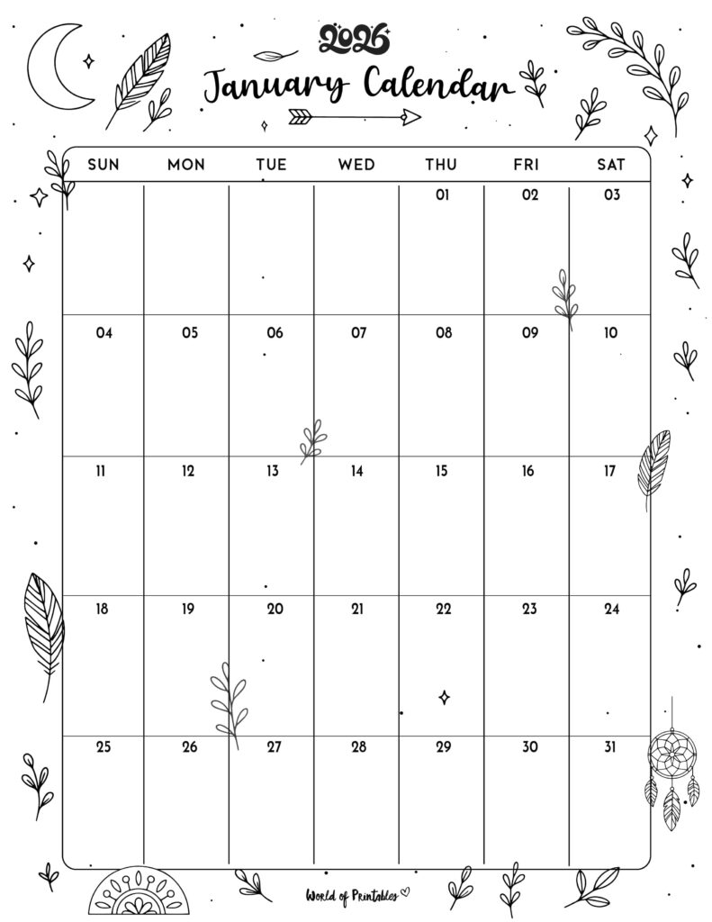 Printable January 2026 Calendar Design 341