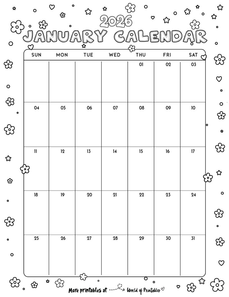 Printable January 2026 Calendar Design 342