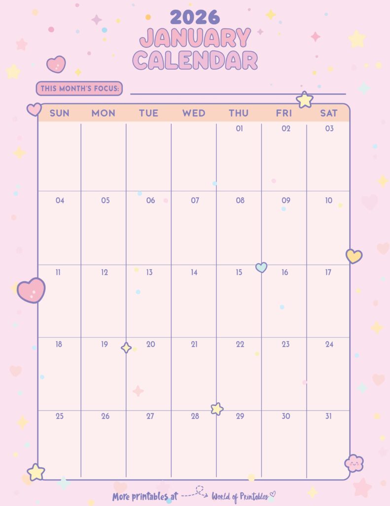 Printable January 2026 Calendar Design 343