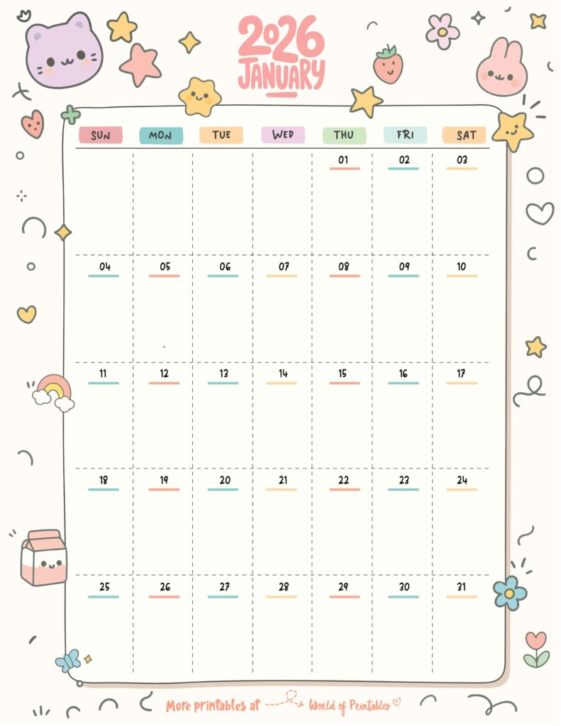 Printable January 2026 Calendar Design 352